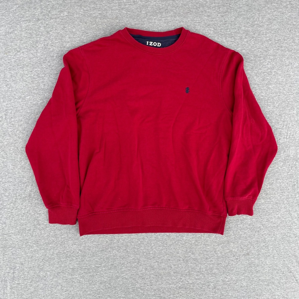IZOD Mens Medium Red Crewneck Sweatshirt Embroidered Logo Pullover Casual